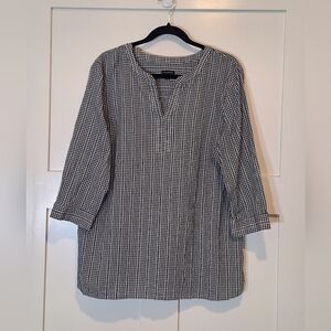 Talbots Gingham Black & White Cotton Pullover Top Size XL 3/4 Sleeves